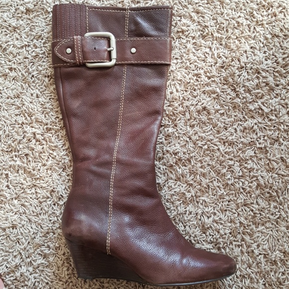 Brown Wedge Leather Boots - Picture 3 of 7